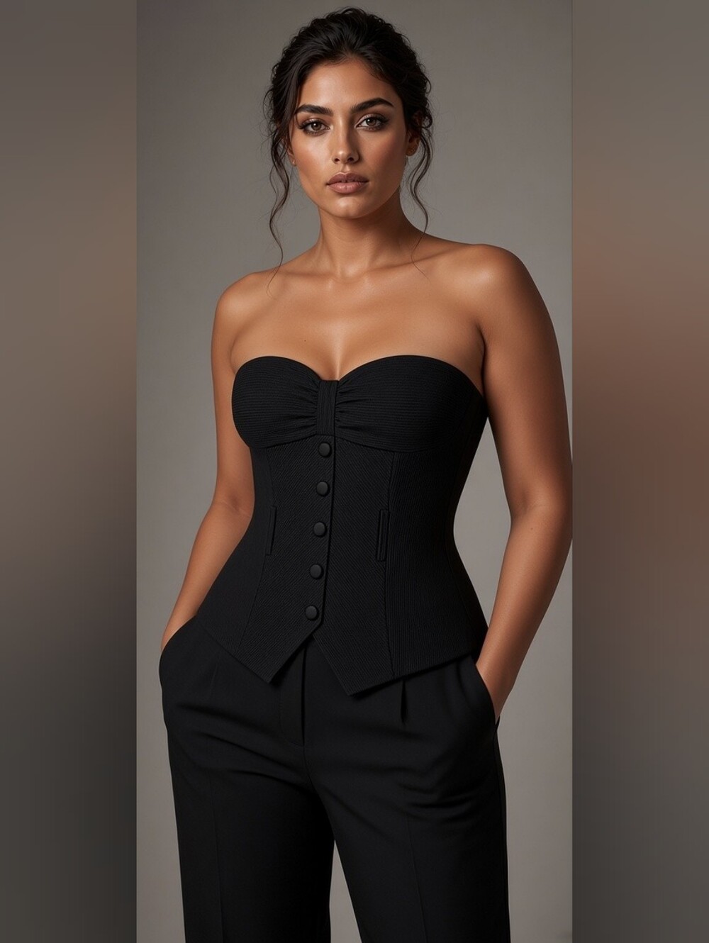 Y Not Flirt Black Pinstripe Strapless Corset Vest Top Plus Size 1X